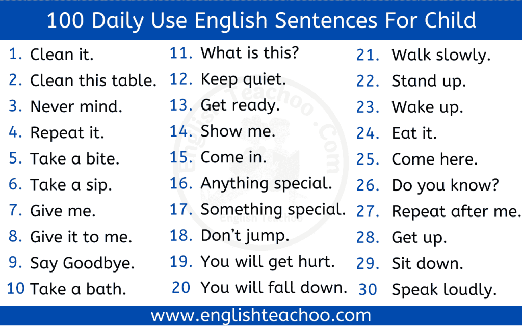 100 Daily Use English Sentences For Child