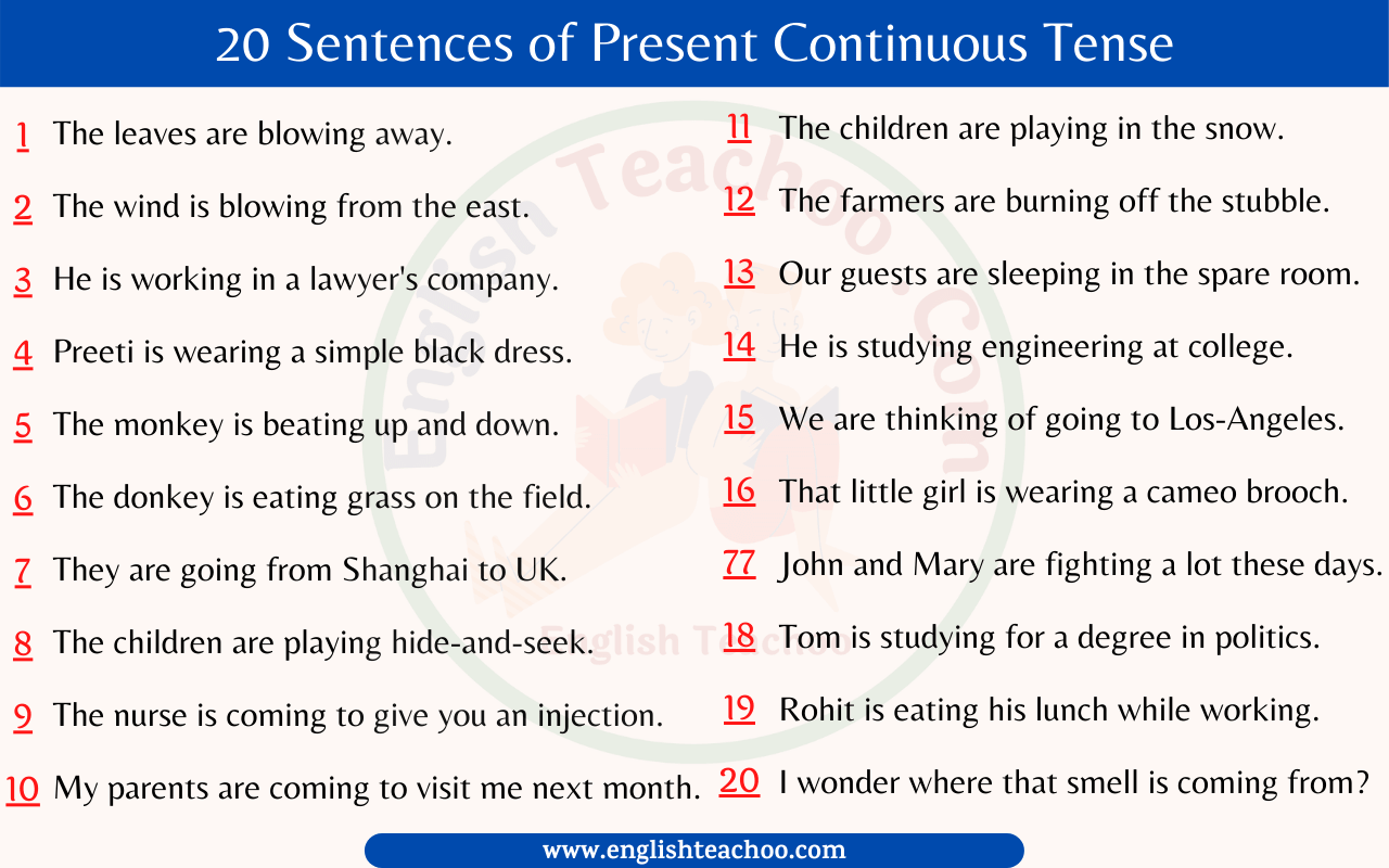 20 Sentences of Present Continuous Tense
