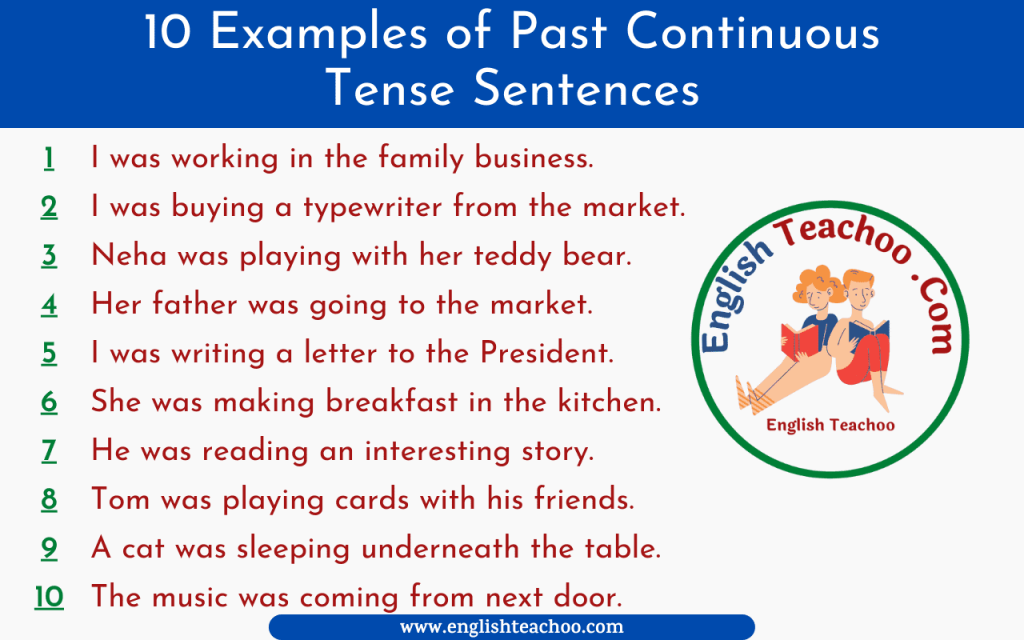 10 Examples of Past Continuous Tense Sentences