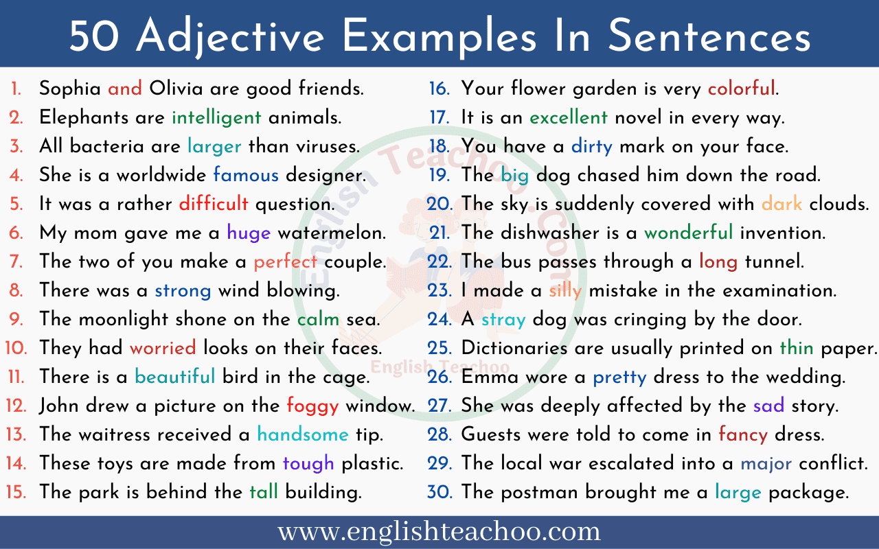 50 Adjective Examples In Sentences EnglishTeachoo