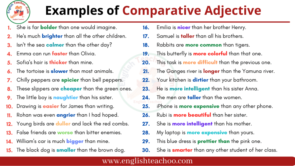 Examples of Comparative Adjective Sentences