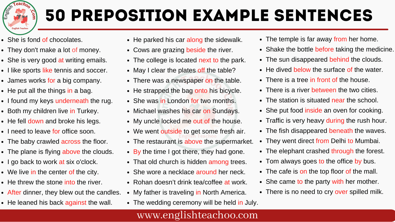 50 Preposition Examples In Sentences