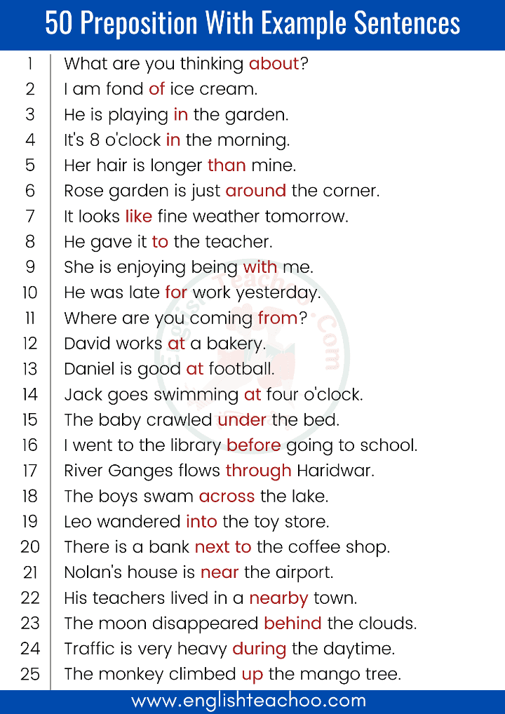 Preposition examples