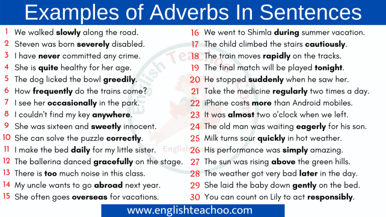 Examples of Adverbs In Sentences