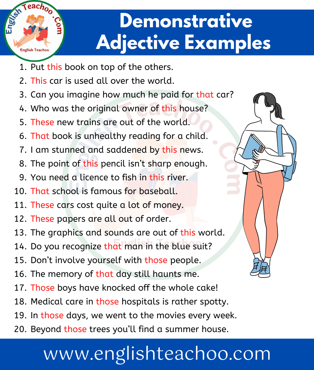 20 Examples Of Demonstrative Adjectives In Sentences EnglishTeachoo