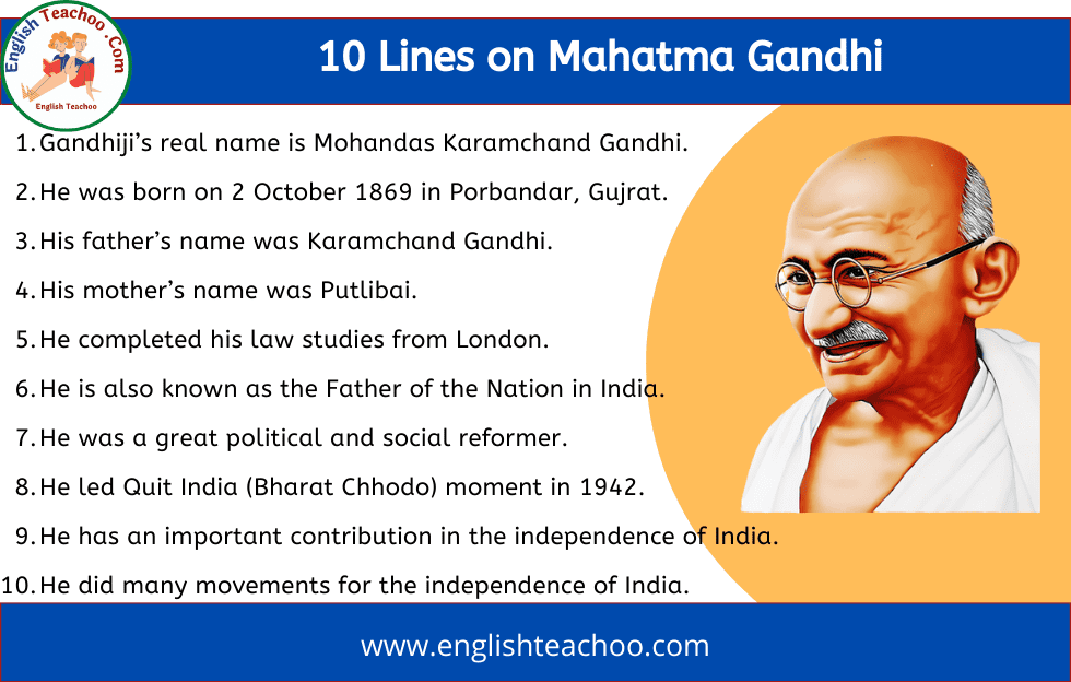 10 Lines on Mahatma Gandhi in English
