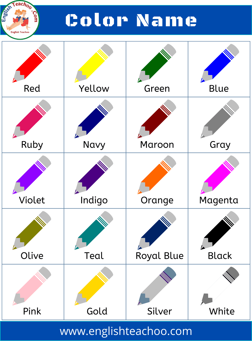 List of Color Colours Name in English with Pictures