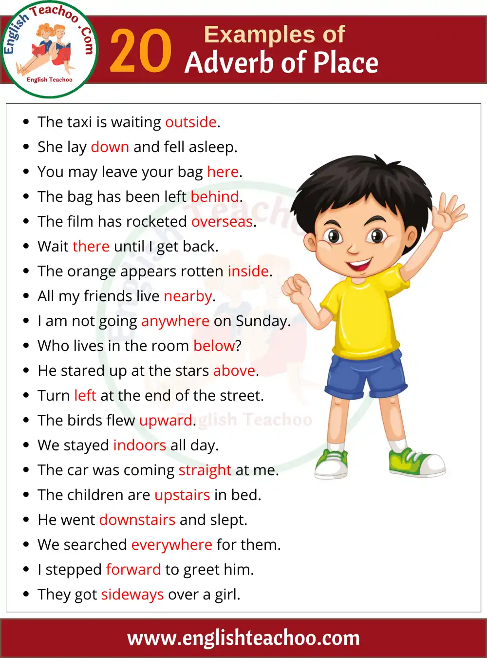 20 Examples of Adverbs of Place In Sentences