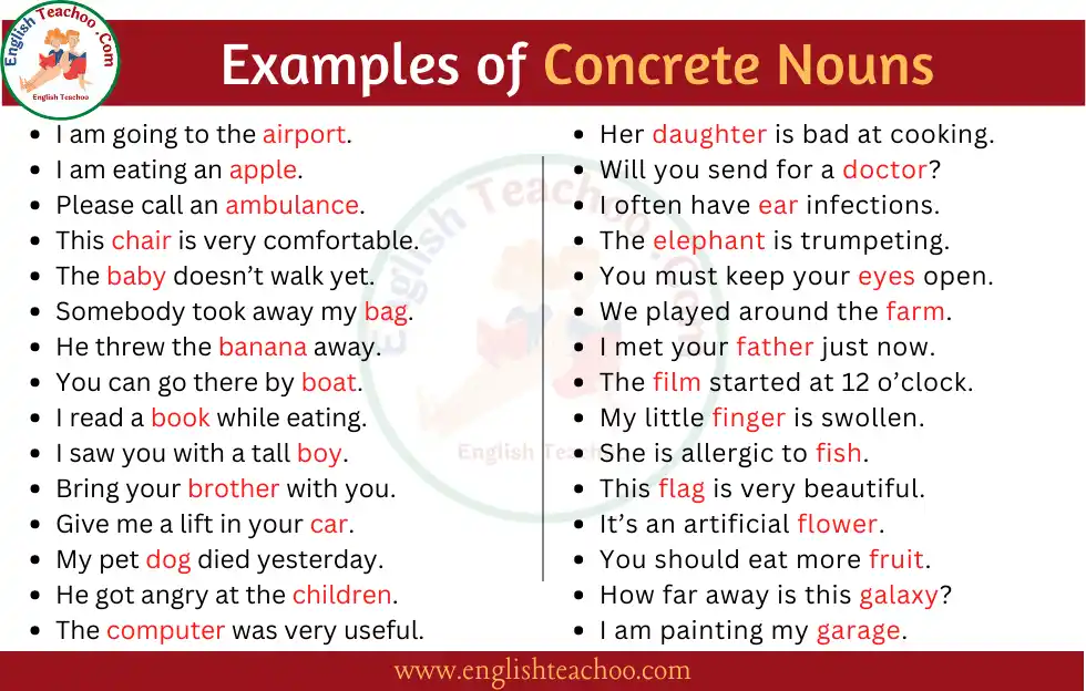 40 Examples of Concrete Nouns In Sentence