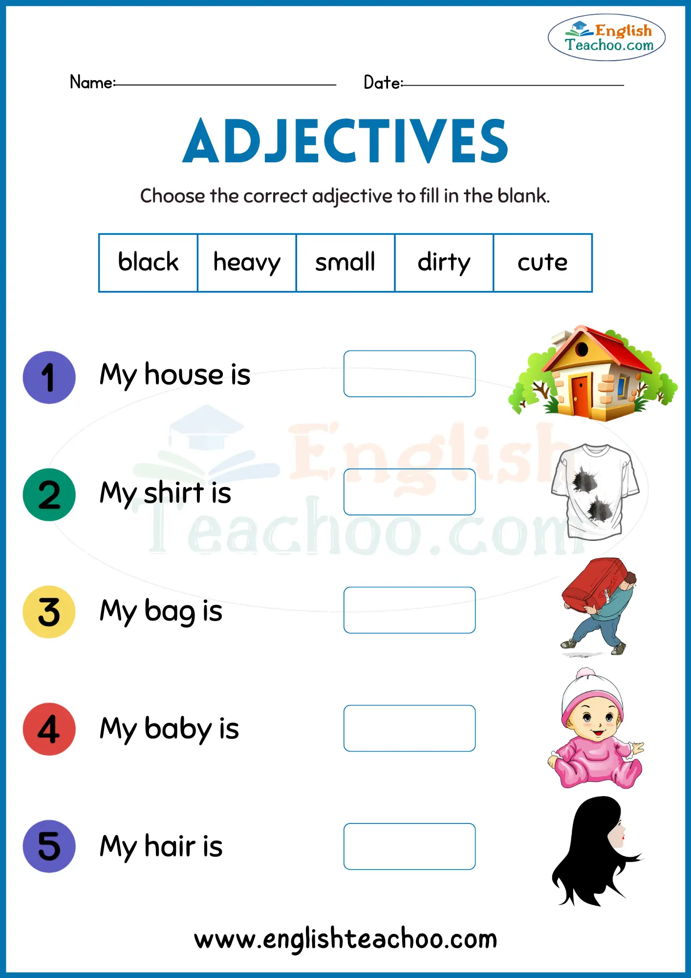 adjectives worksheets for class 2,3,4